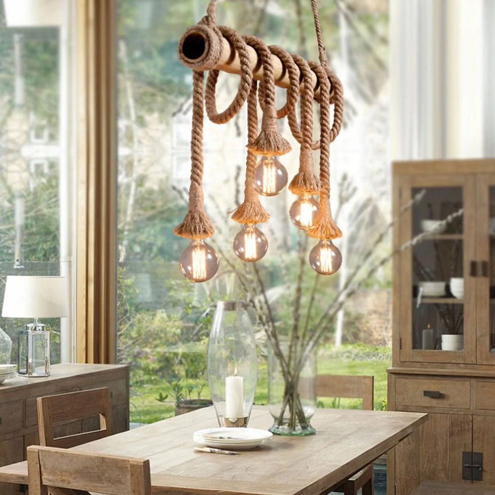 Thumbnail: Pendant Ceiling Light Vintage Hemp Rope Chandelier Hanging Lamp E27 Base