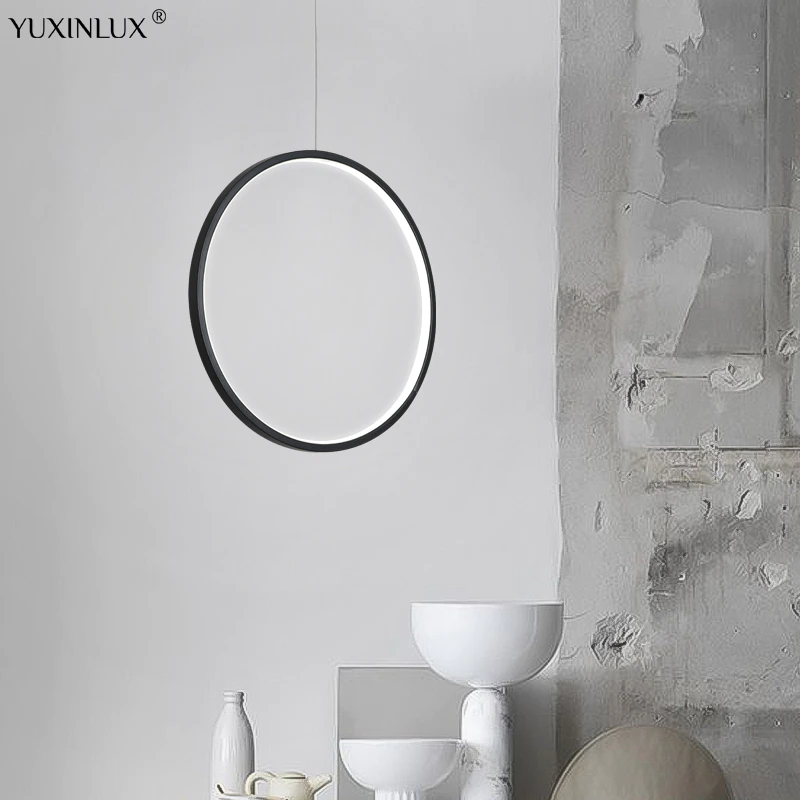 Minimalist Black Gold White LED Pendant Lights Nordic Style Hanging Chandeliers