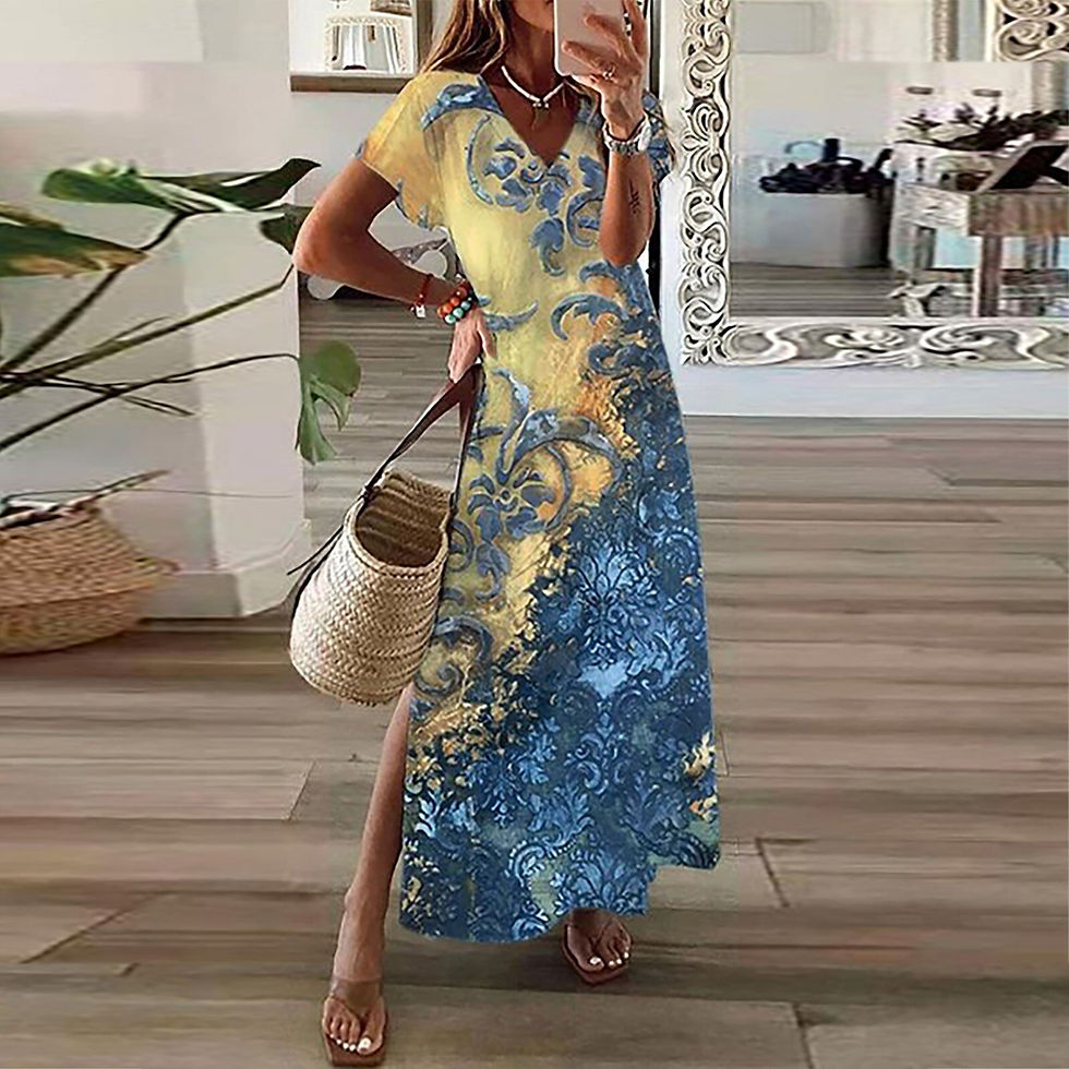 Thumbnail: Women Casual Long Dress Plus Size Short Sleeve V Neck Elegant Dresses For Women