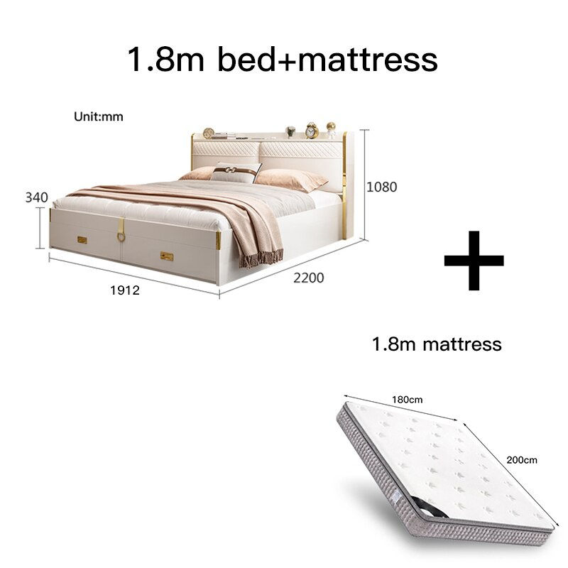 Thumbnail: Double Bed 2 People Master Bedroom Leather Wedding Soft Bed 