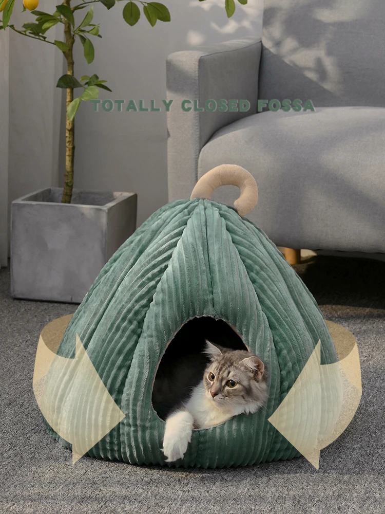 Thumbnail: Cat Bed Warm Pet Basket Cozy Dog House Kitten Lounger Cushion Cat House Tent 