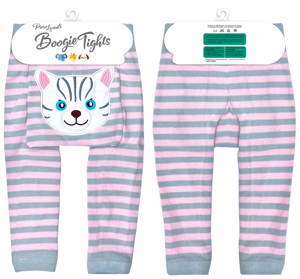 Pink/Gray Cat - Boogie Tights Baby Leggings - Image 3