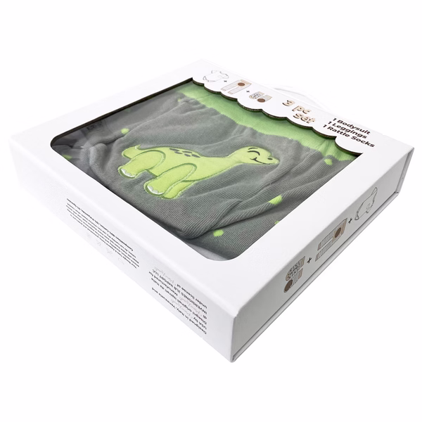 Green Dino, 3-Pc Boogie Toes, Tight & Tee Baby Premium Gift Set - Image 6