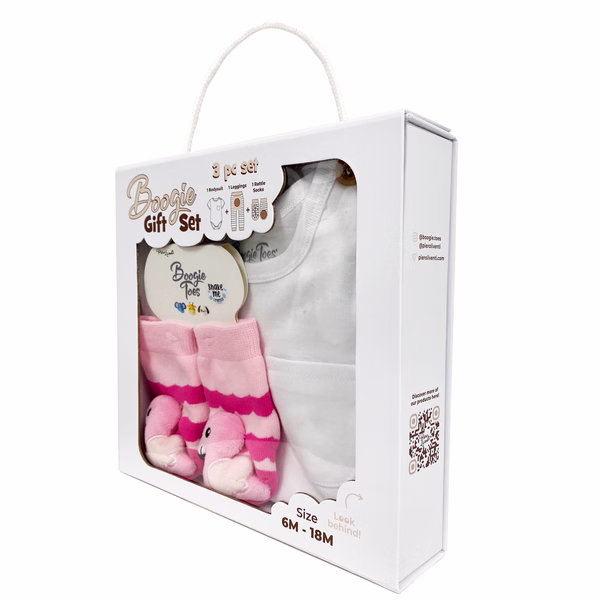 Pink Flamingo, 3-Pc Boogie Toes, Tight & Tee Baby Premium Gift Set - Image 3