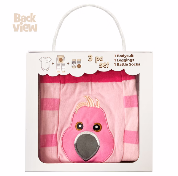 Pink Flamingo, 3-Pc Boogie Toes, Tight & Tee Baby Premium Gift Set - Image 8
