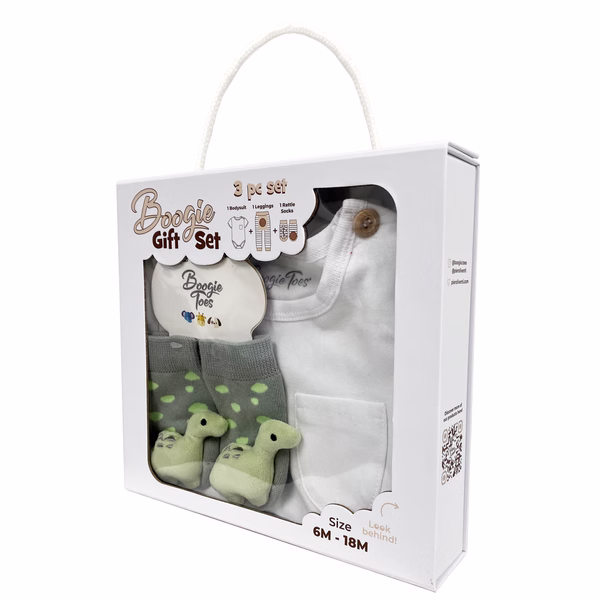 Green Dino, 3-Pc Boogie Toes, Tight & Tee Baby Premium Gift Set - Image 3