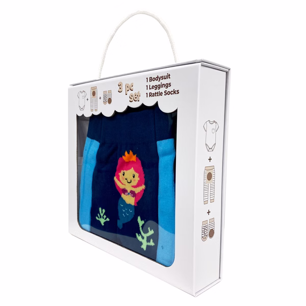 Rainbow Mermaid, 3-Pc Boogie Toes, Tight & Tee Baby Premium Gift Set - Image 4