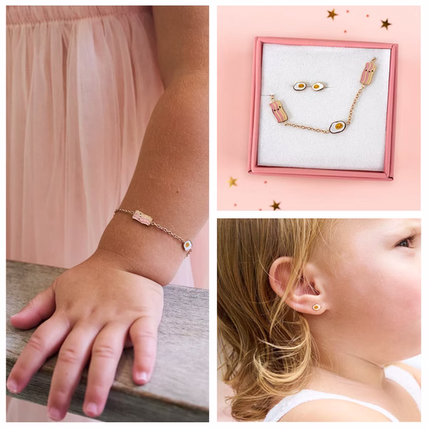 Bacon & Eggs Boogie Charms Children Bracelet & Earrings Set - Image 2