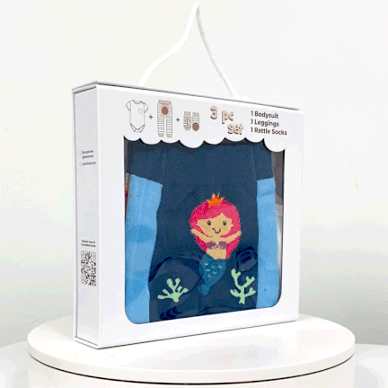 Rainbow Mermaid, 3-Pc Boogie Toes, Tight & Tee Baby Premium Gift Set - Image 2