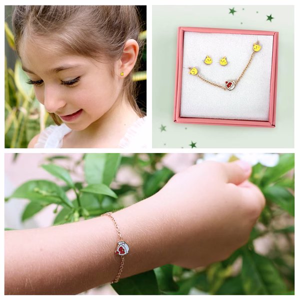 Hen & Chicken Boogie Charms Children Bracelet & Earrings Set - Image 2