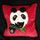 Thumbnail: Handmade velvet panda cushion in red black and white front view