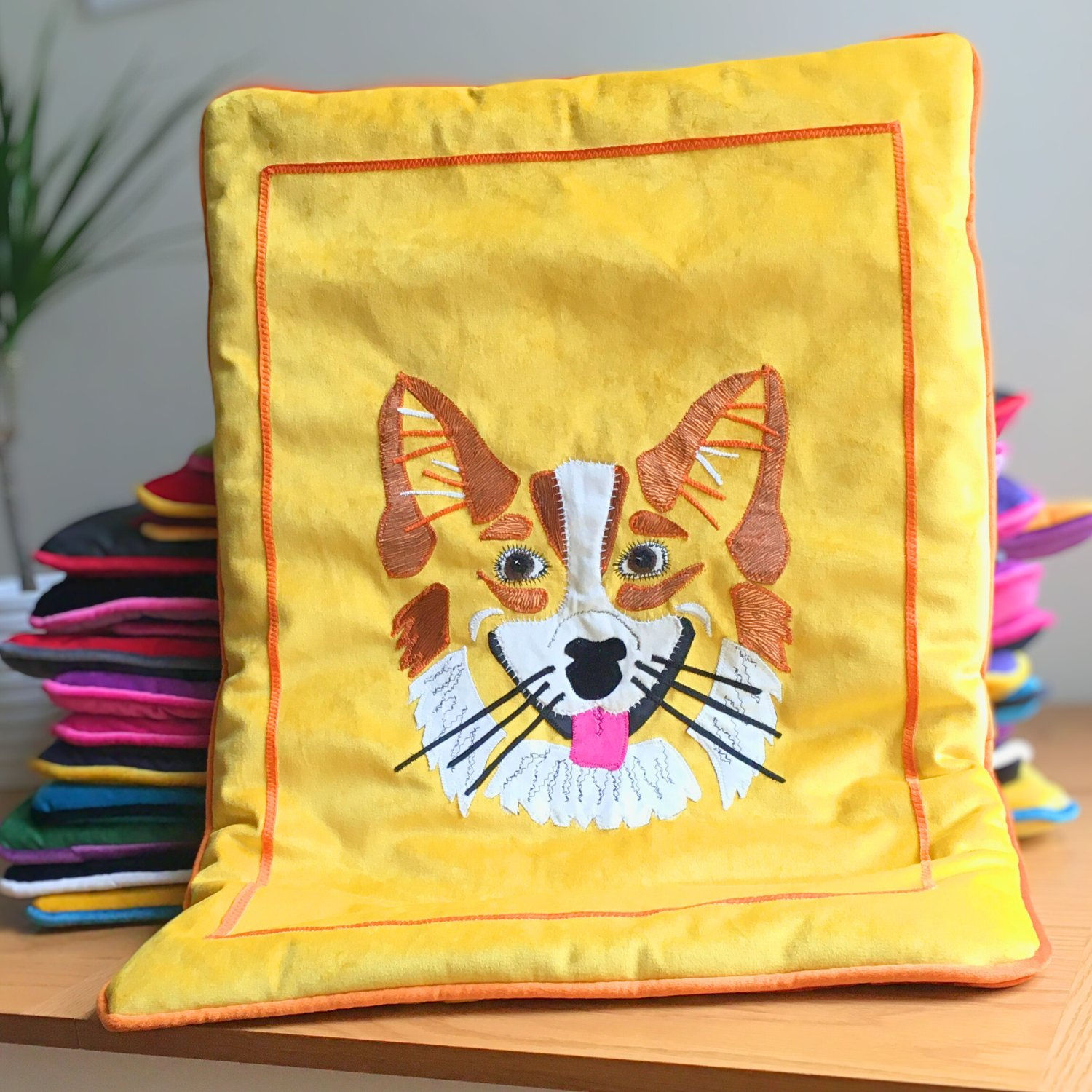 Luxury dog blanket Corgi design in yellows gold and white