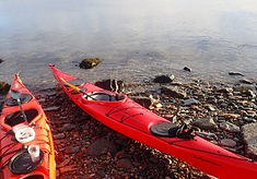Picture of Sea kayaks on shore, Toward Seasports Club, Dunoon, Argyll, Firth of Clyde