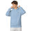 Thumbnail: Front hands holding light blue hoodie with grey and white logo.