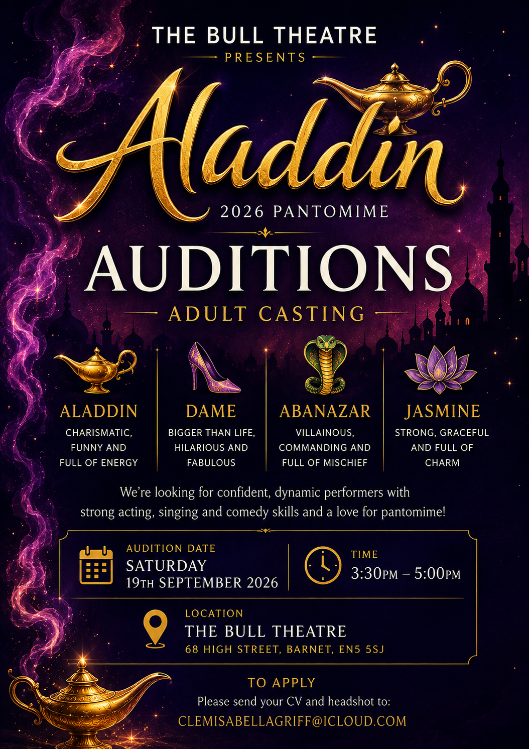 Aladdin 2026 - Adult Casting at The Bull Theatre