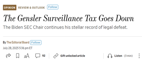 ICYMI: WSJ Editorial Highlights ASA's Victory Striking Down SEC's CAT Funding Model