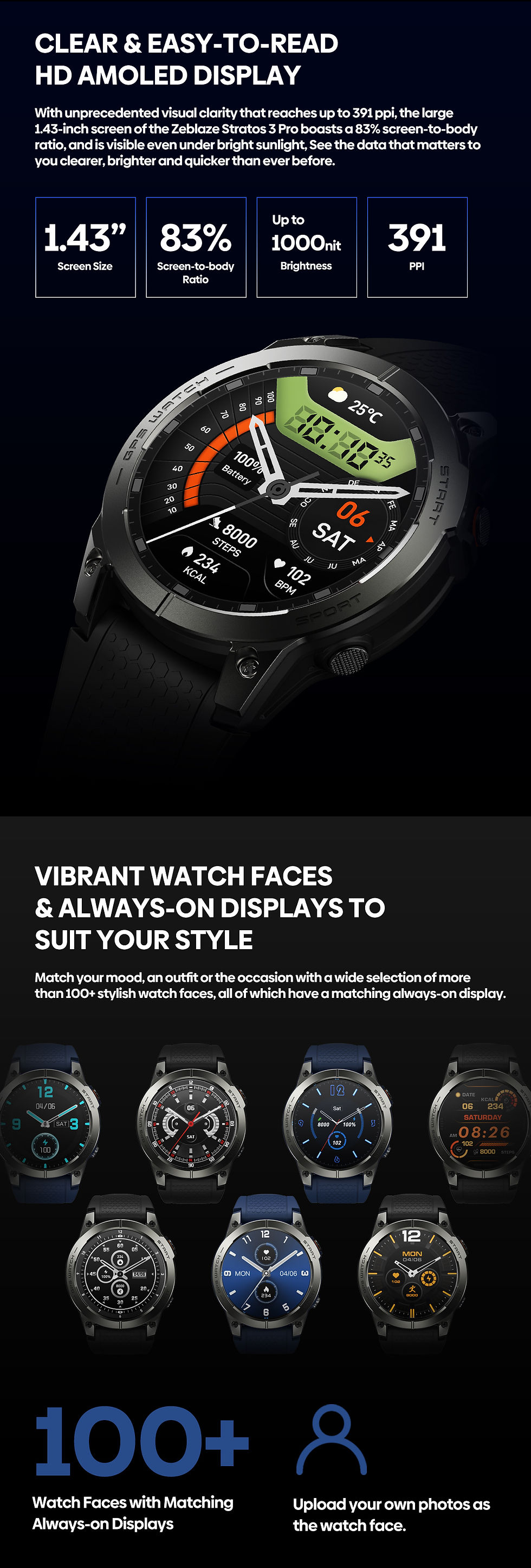 Thumbnail: New Zeblaze Stratos 3 PRO GPS Smart Watch 1.43” HD AMOLED Display Built-in GPS