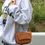 Thumbnail: Beige Round Shoulder Bag (Cowhide)