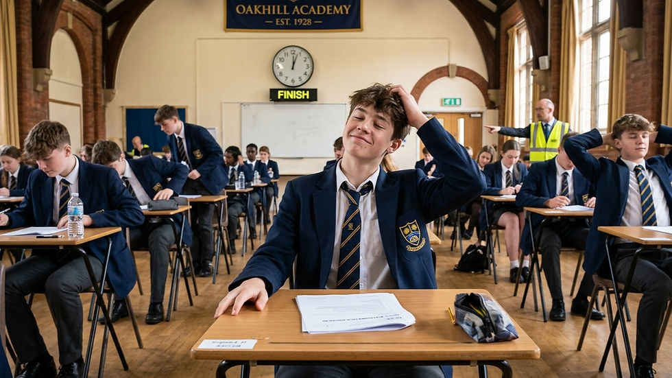 Boy relieved after GCSE exam - exam anxiety