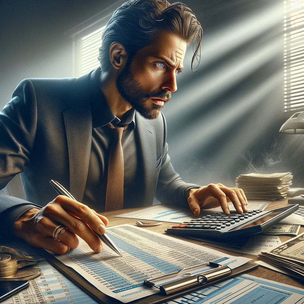 Cette image présente un homme concentré sur l'examen de son budget pour financer la poursuite de ses rêves. Entouré d'éléments comme un ordinateur affichant un tableur budgétaire, des notes sur des sources de revenus supplémentaires, et des documents relatifs à des bourses, subventions ou campagnes de financement participatif, son visage exprime la détermination et l'engagement. L'image souligne l'importance de la créativité et de la discipline financière dans la recherche de moyens pour investir dans ses ambitions et son épanouissement personnel.
