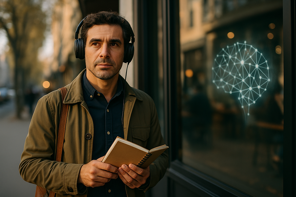 homme dans la rue qui écoute de la musique