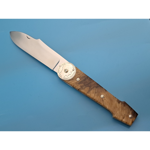 couteau pliant unique avec francs turin et loupe de buis