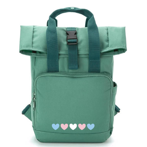 Pride Hearts Transgender/Nonbinary/Genderqueer/Agender - Roll-Top Backpack S