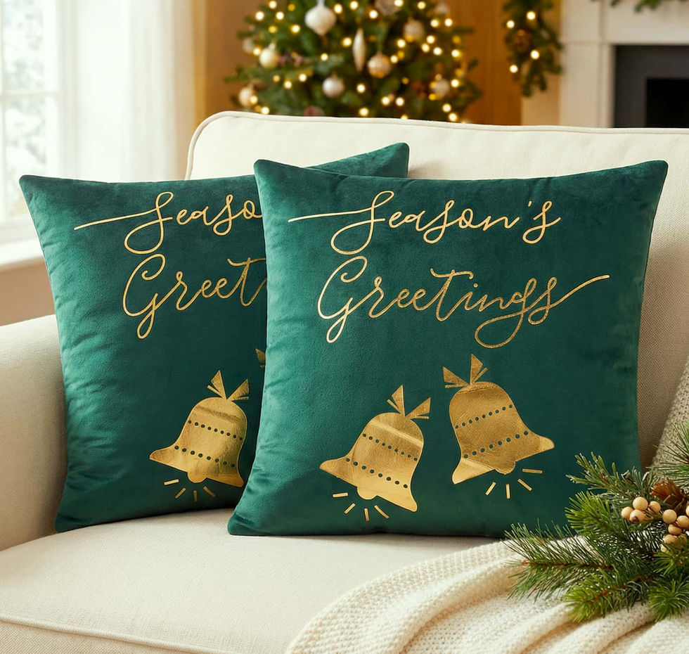 Green Season's Greetings Christmas cushion with embroidered festive design