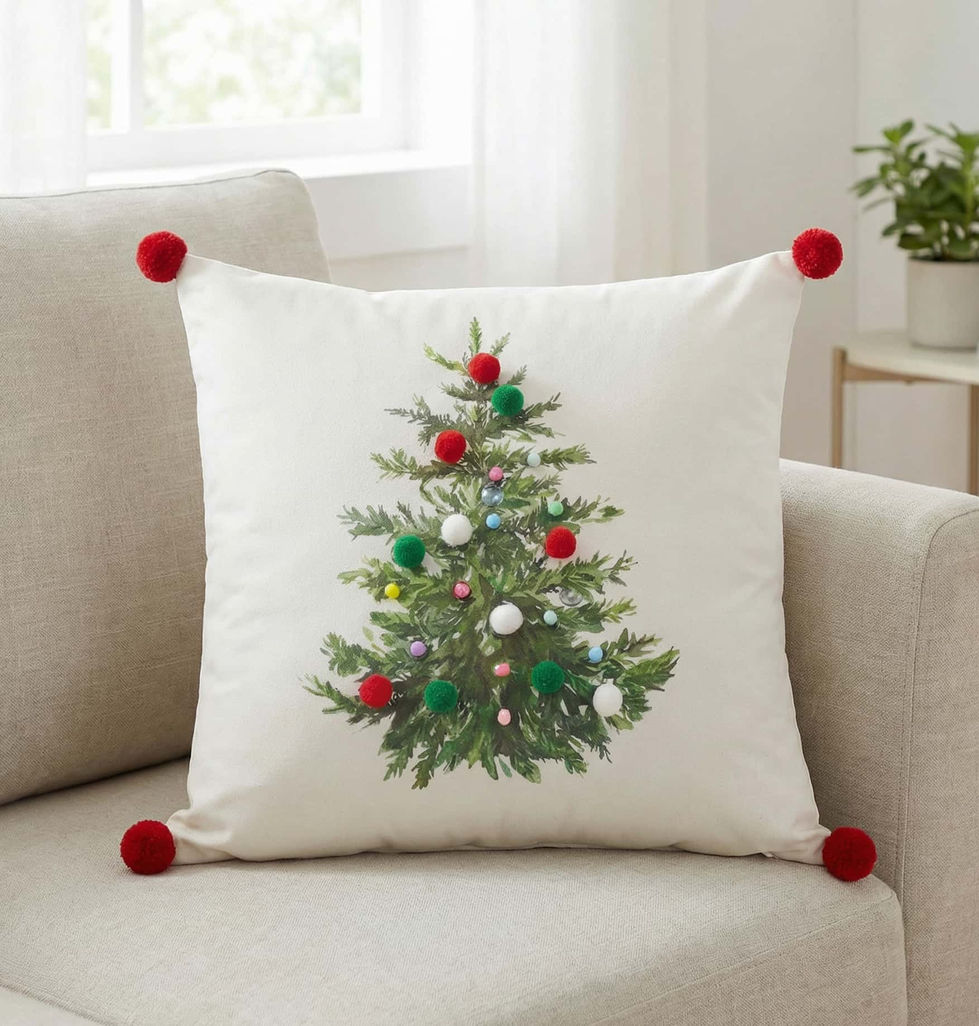 White Christmas tree cushion with embroidered festive holiday decoration