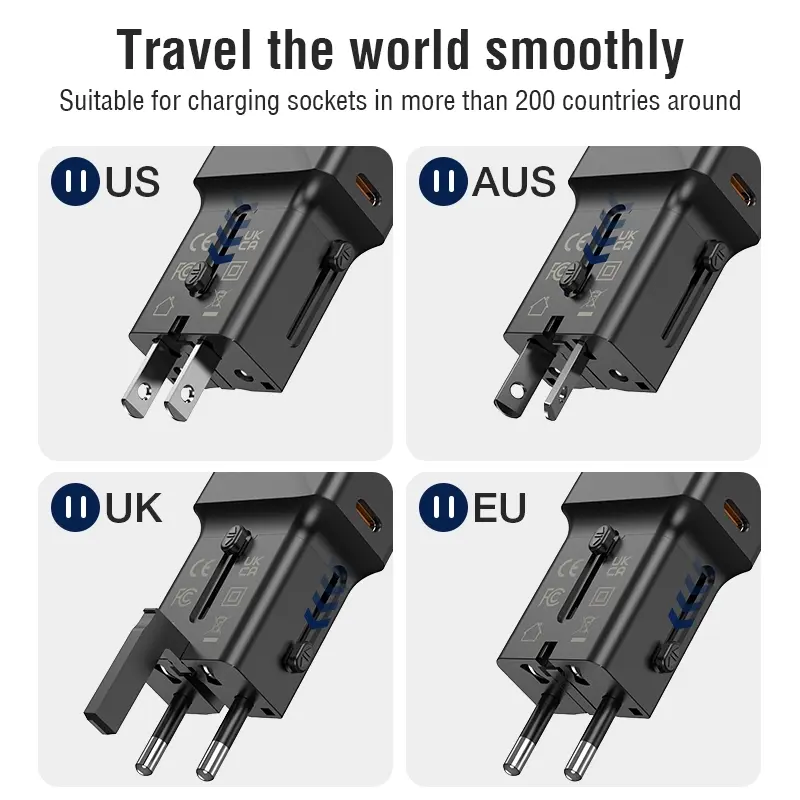 Μικρογραφία: JELLICO universal travel adapter S6 PD 25W 1xUSB-C + 1xUSB QC3.0 Black