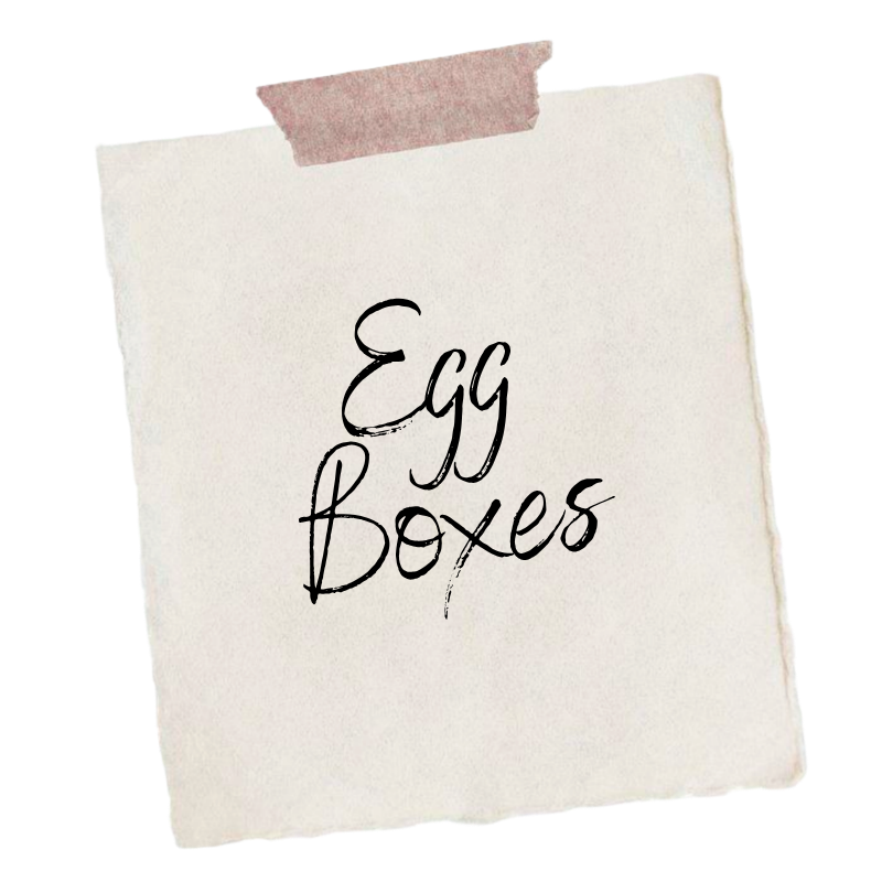Sticky note with 'Egg Boxes' written on it