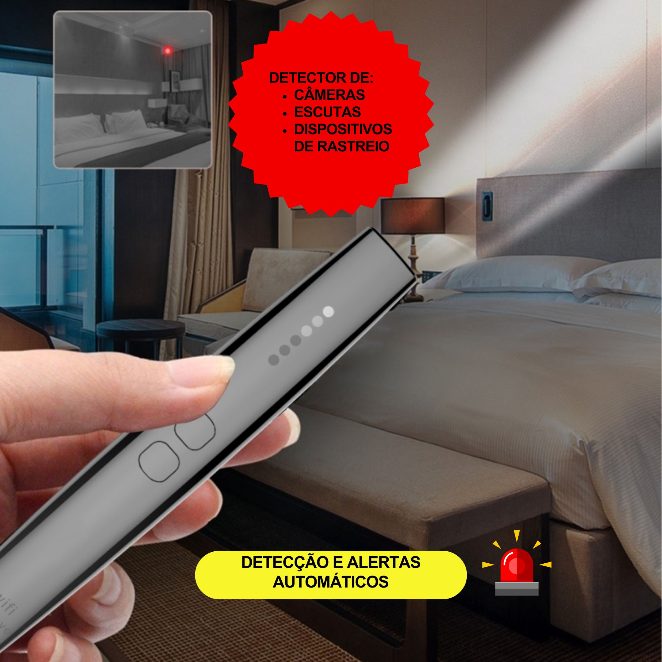 Detector de câmaras de vídeo, escutas e dispositivos GPS