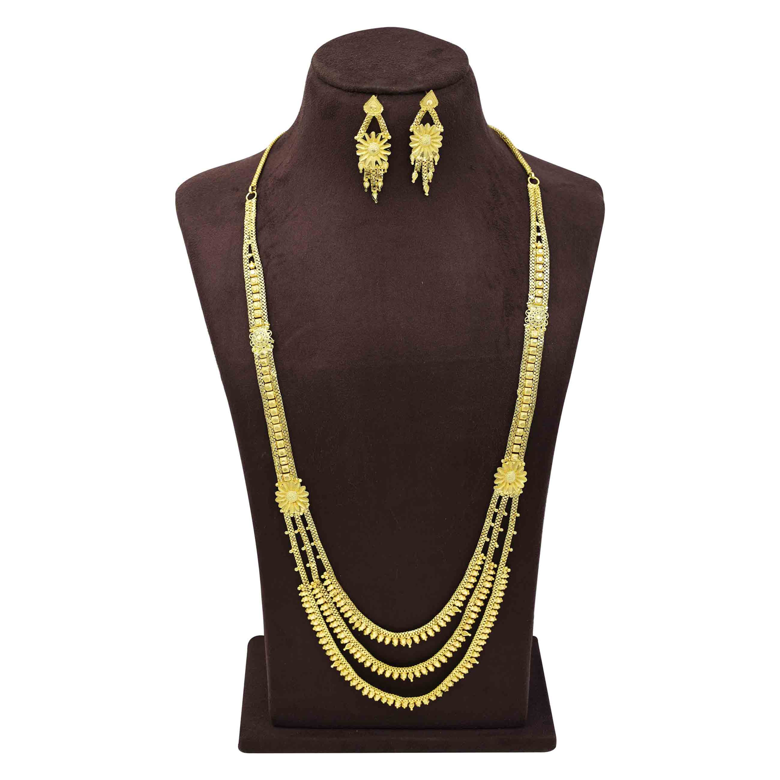 Long Forming Necklace | Micron Gold Rani Haar Set 3-Layer Mesh Chain Necklace