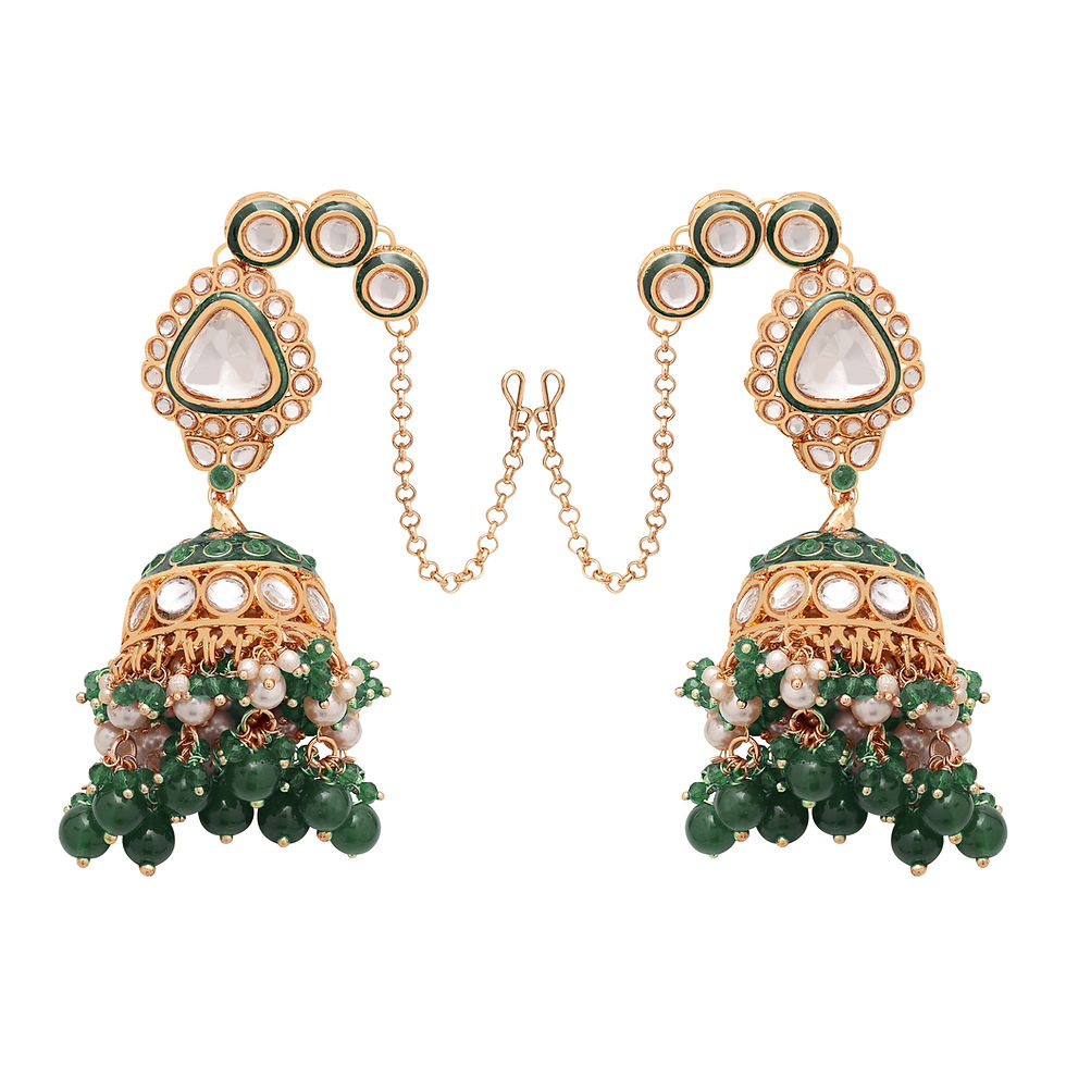 الصورة المصغرة: Kundan Earrings |Kundan Jhumki for Weddings |Kundan Jhumki with Pearls|Ex