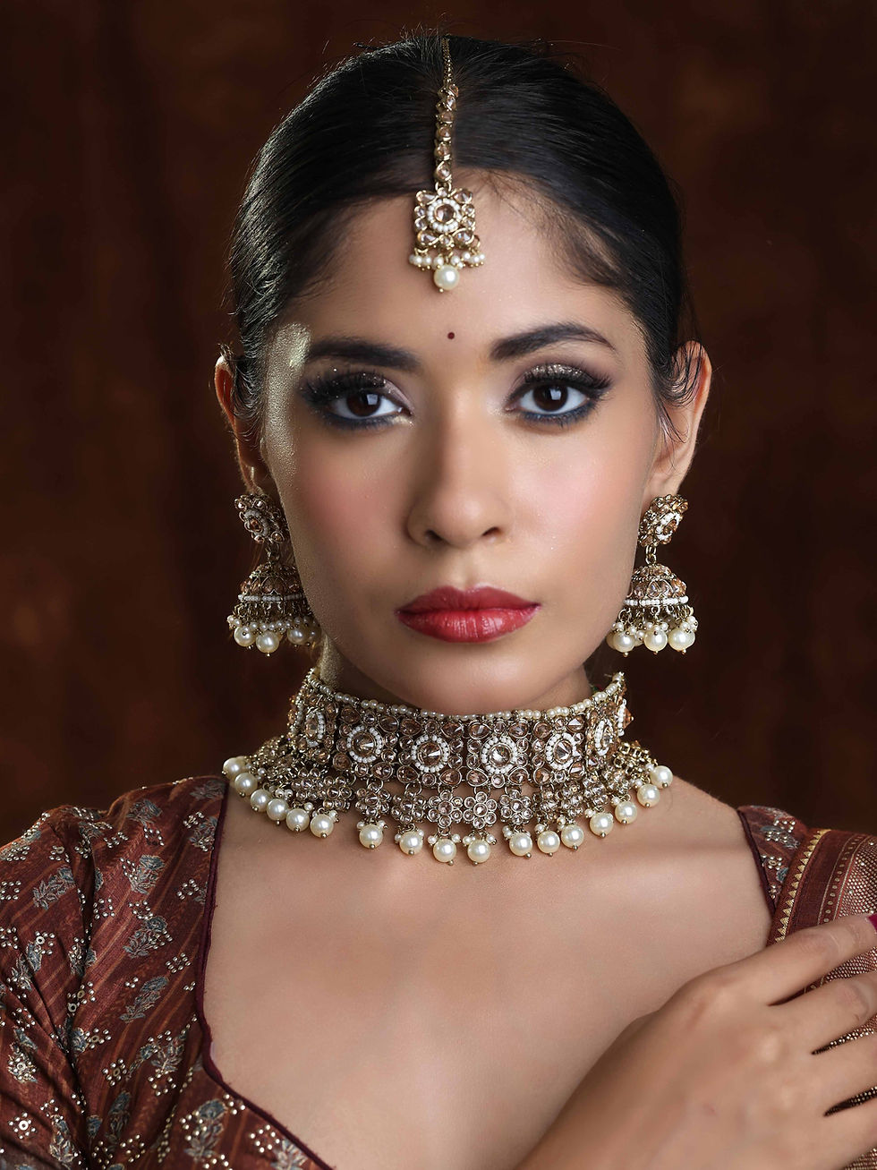Thumbnail: Wedding Necklace set | Traditional Bridal Necklace | Mehandi plated | Reverse AD