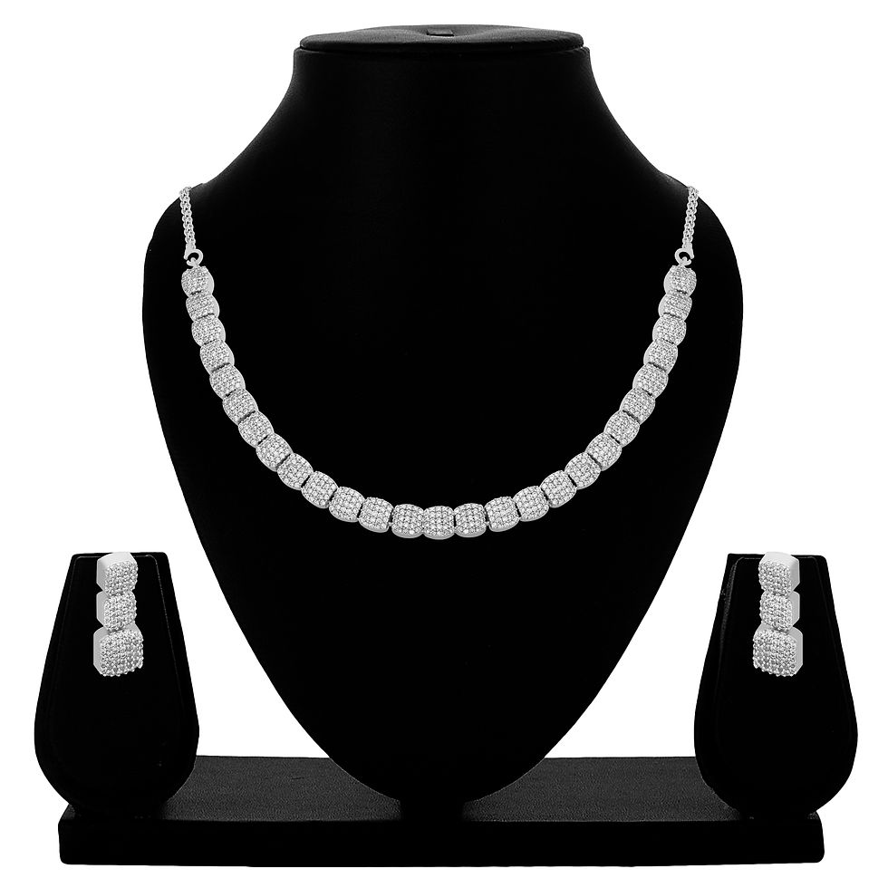 Miniature : American Diamond | AD Silver Necklace Set  | AD Gold Necklace Set | Party wear