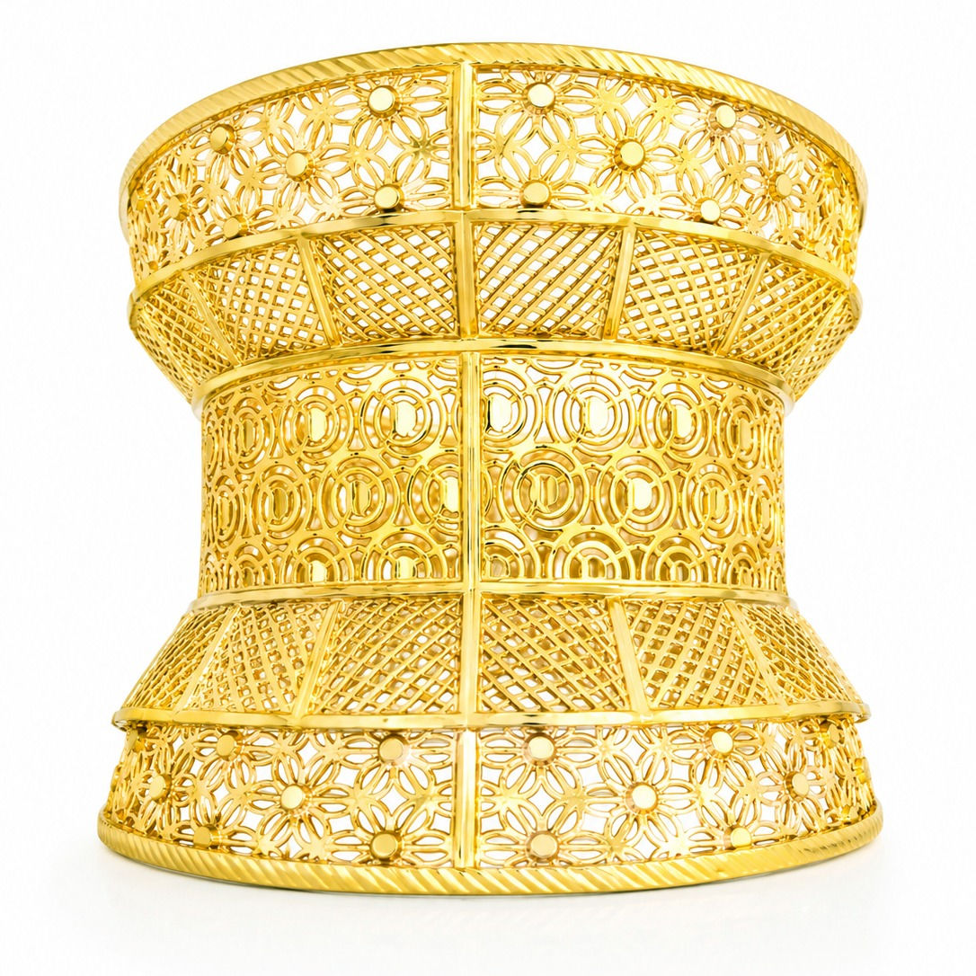 Forming Kada | Fashion 14K18K24K Gold Plated Wide Kada Intricate Floral Openwork