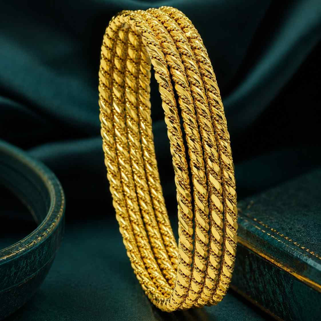 Gold Plated Bangle Set | 14K18K24K Gold Filled Turkish Twist 4 Pcs Brass Bangles