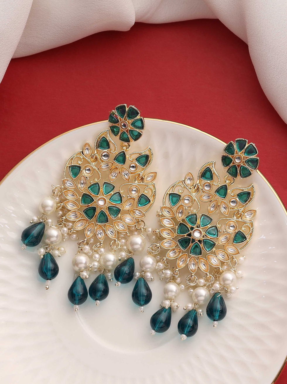 الصورة المصغرة: Kundan Earrings |Kundan Sparkle Earrings | Traditional Earring | Dangler Earring