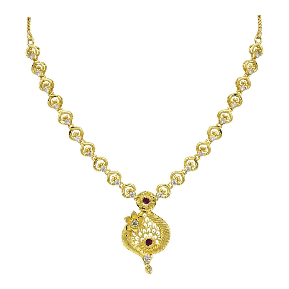 Thumbnail: Forming Ad Necklace | 14K 18K 24K Micron Gold AD & Ruby Stone Short Necklace Set
