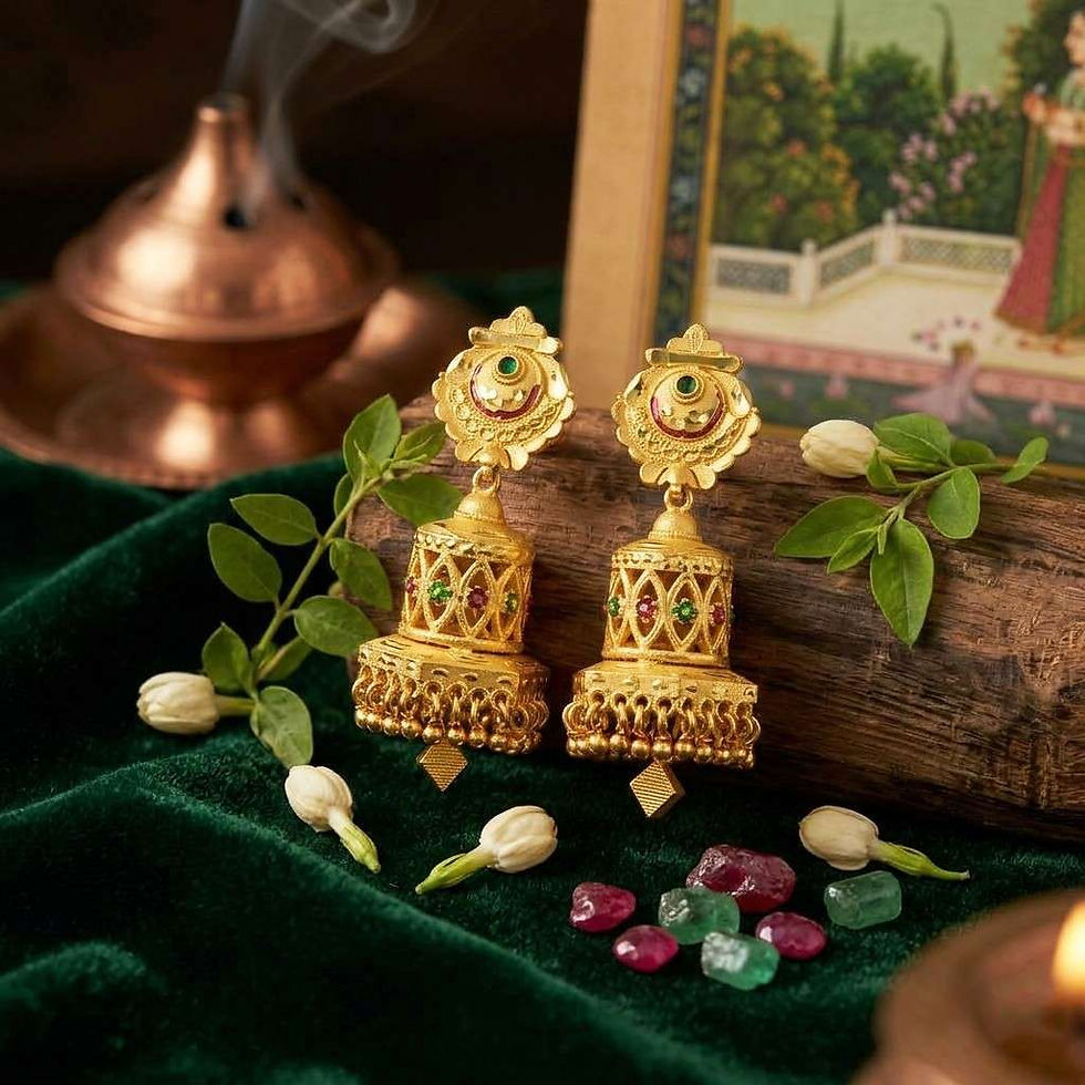 الصورة المصغرة: Gold Plated Earrings Set | 14K 18K 24K Micron Gold Bridal Jhumka Earrings Set