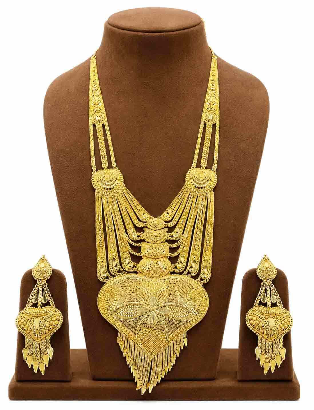 Long Forming Necklace | 14K18K24K Micron Gold Dubai Style Heavy Bridal Long Set
