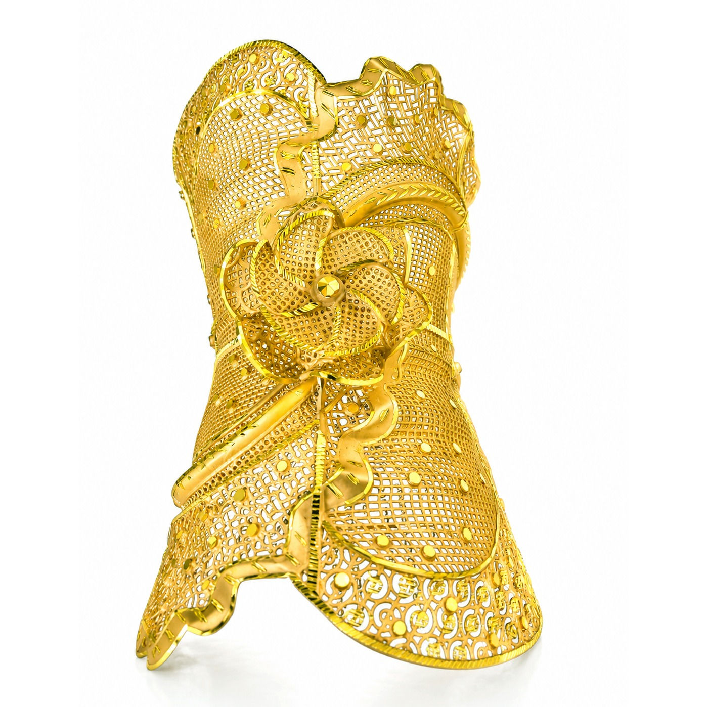Forming Kada| 14K18K24K Gold Plated Wide Kada Bracelet Intricate Floral Openwork