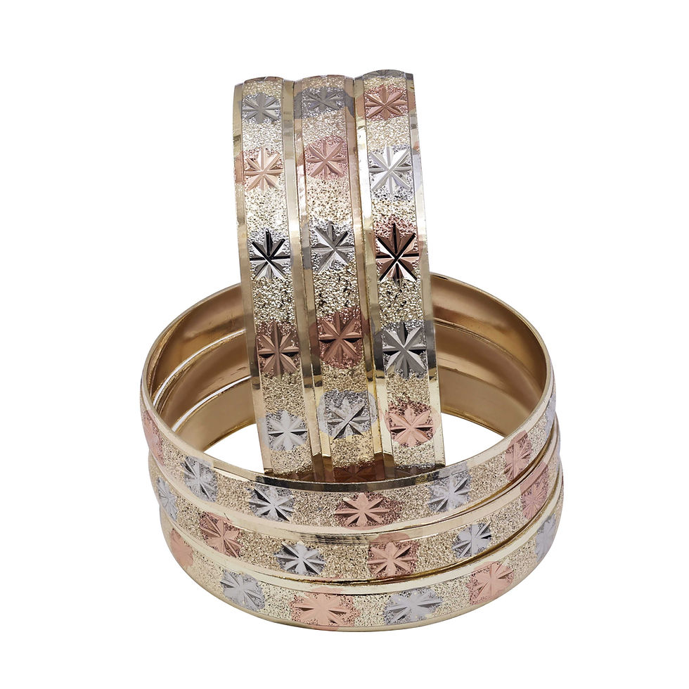 Thumbnail: 3 Tone Plated Bangles | Mix Design Multi-Tone Textured Design 10MM Bangles Set