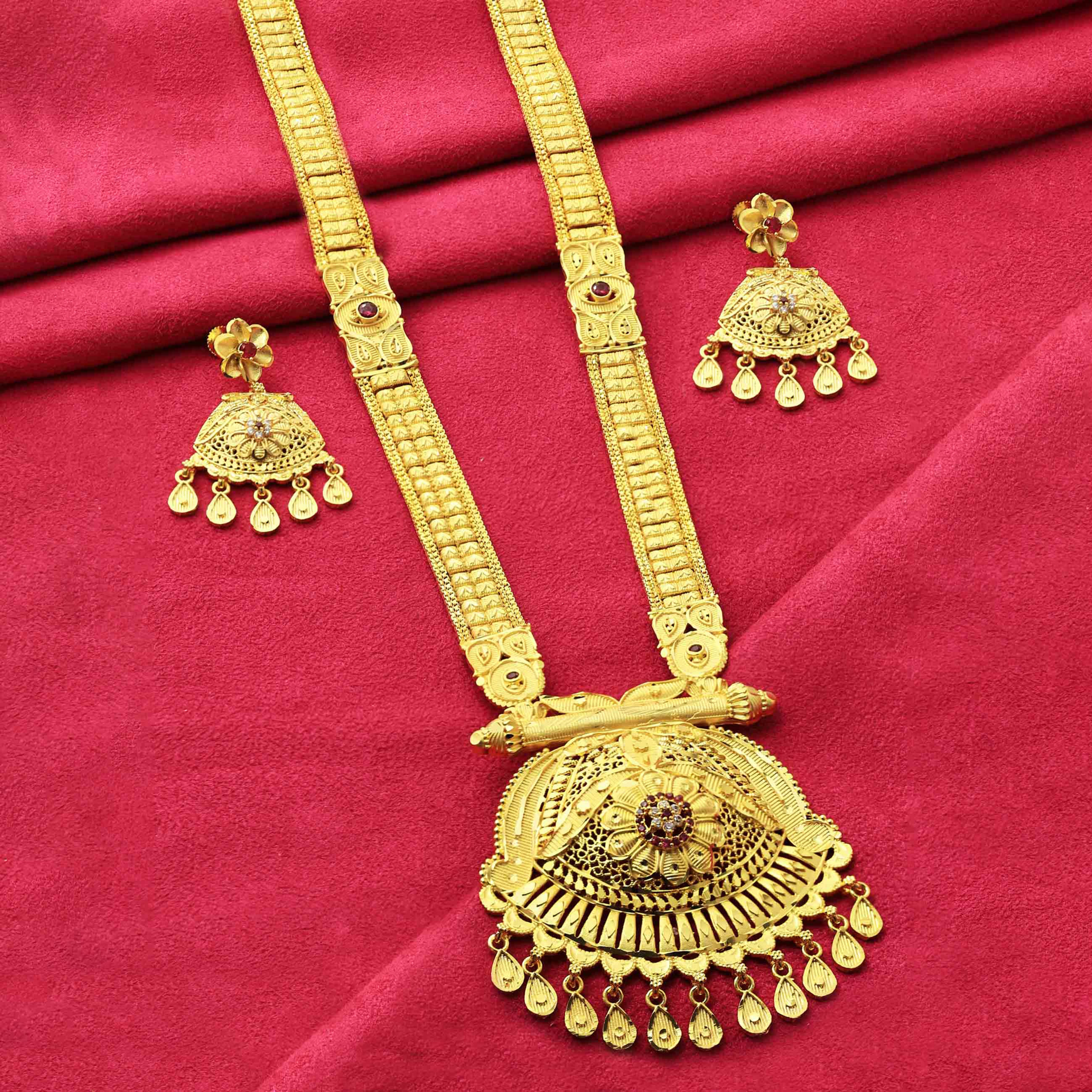 Long Forming Necklace | 14K 18K 24K Micro Gold Traditional Long AD Necklace Set