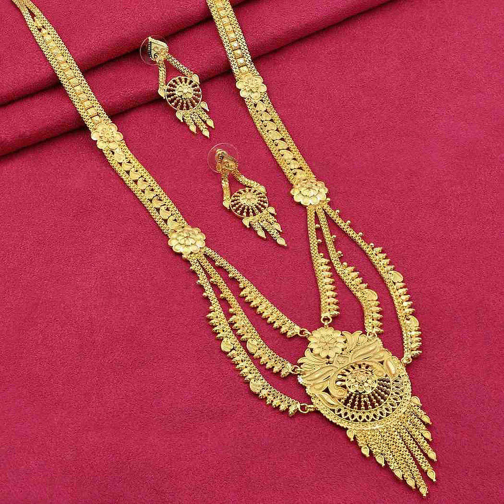 Thumbnail: Long Forming Necklace | 14K 18K 24K Micro Gold Plated Rani Haar Necklace Set