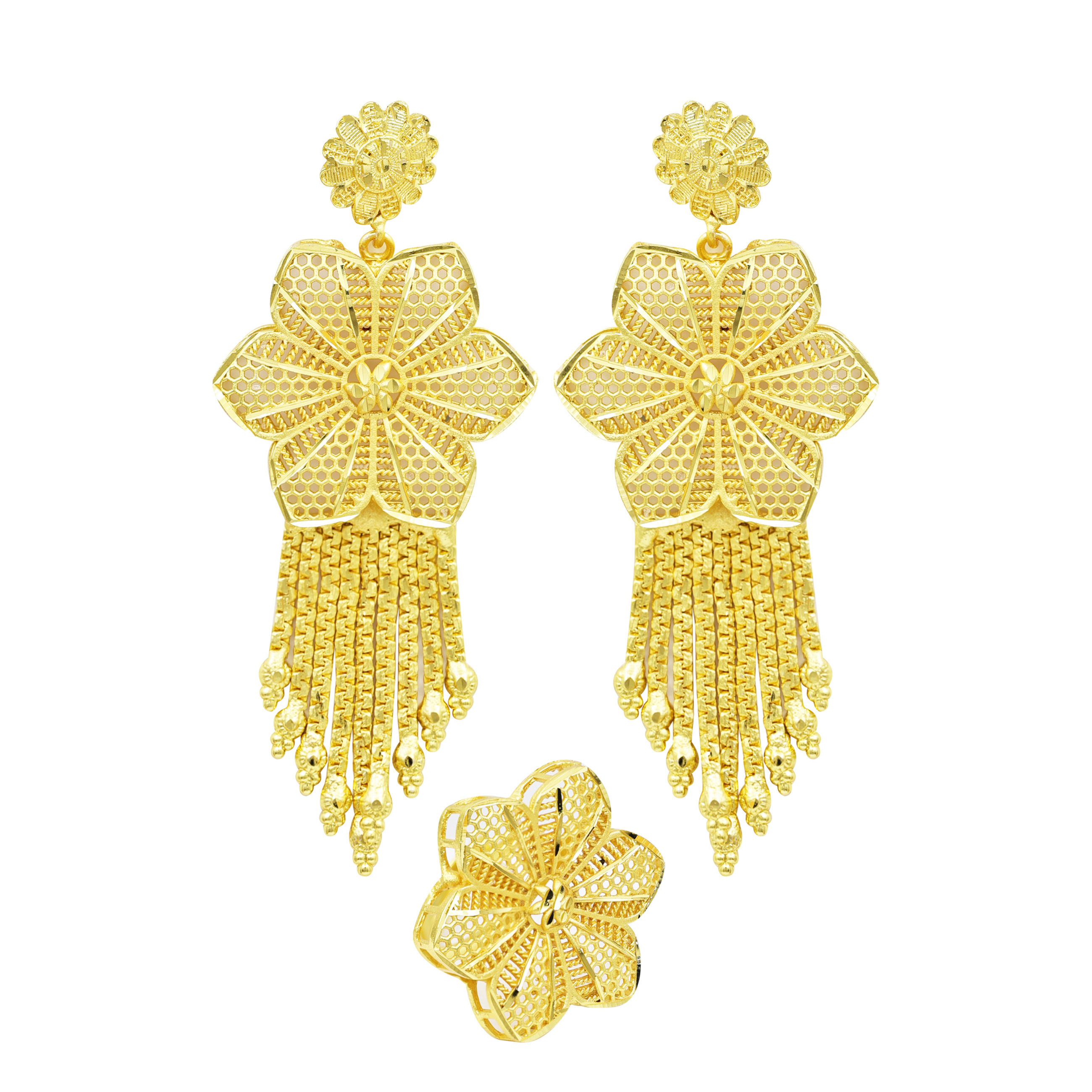 Gold Plated Earrings| 14K18K24K Gold Fashion Earrings & Matching Finger Ring Set