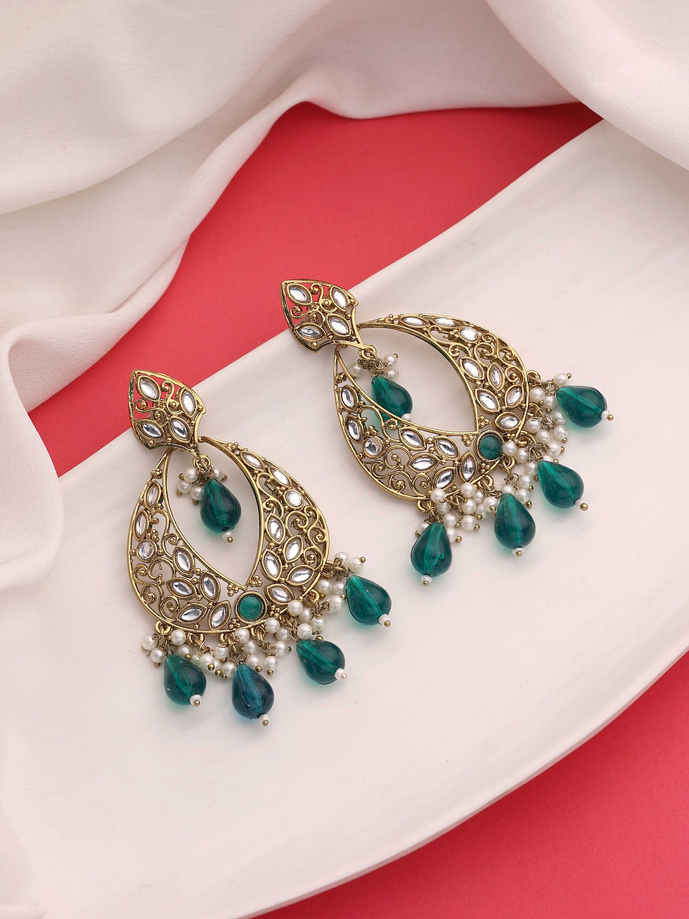 الصورة المصغرة: Kundan Earrings| Dangler Earring | Indian Earring | Party Wear Earring | Beads E