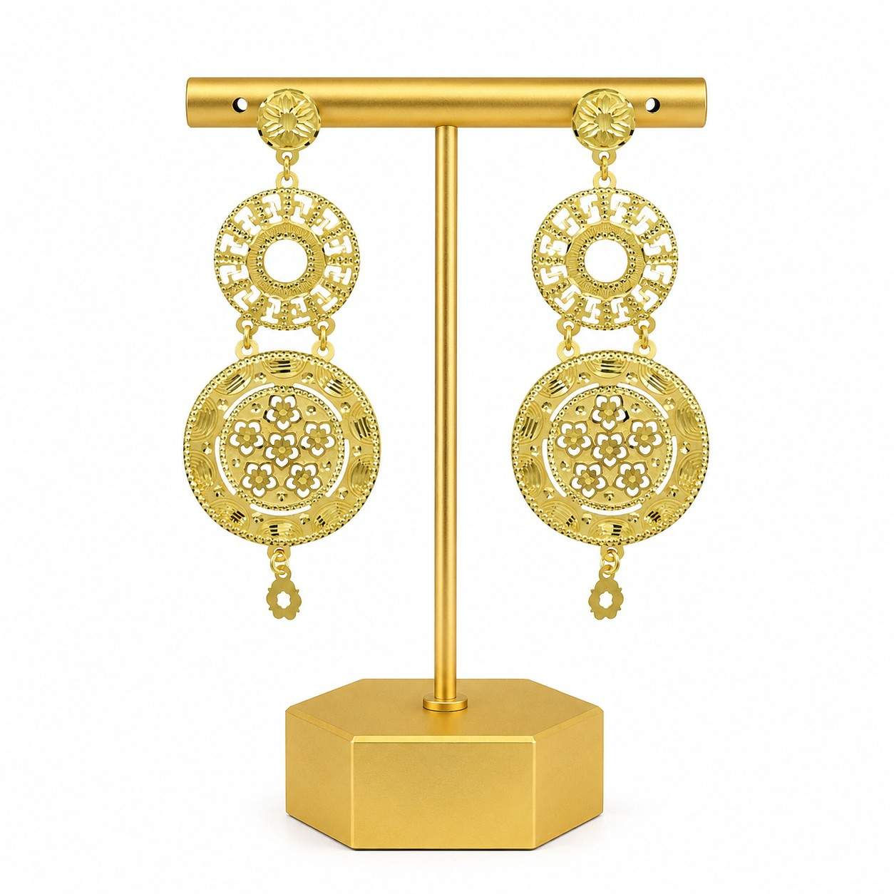 Gold Plated Earrings| 14K18K24K Gold Filled Turkish Flower Design Dangle Earring