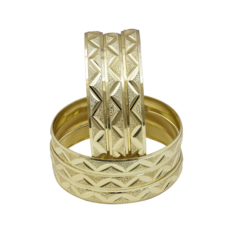 Thumbnail: Gold Plated Bangle Set | Mix Design 18K Gold Plated Textured Design 10MM Bangles